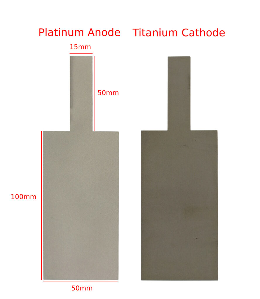 Platinum Coating Anode + Cathode electrodes lab plating perchlorate electrolysis 100x50mm